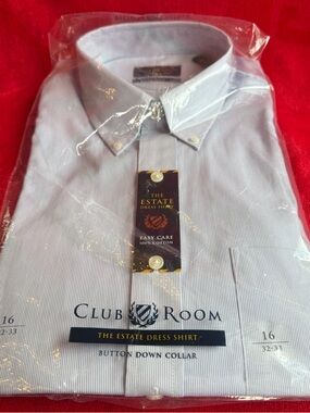 Club Room Light Blue Button-Down Dress Shirt - The Estate Pinstriped 16 32/33